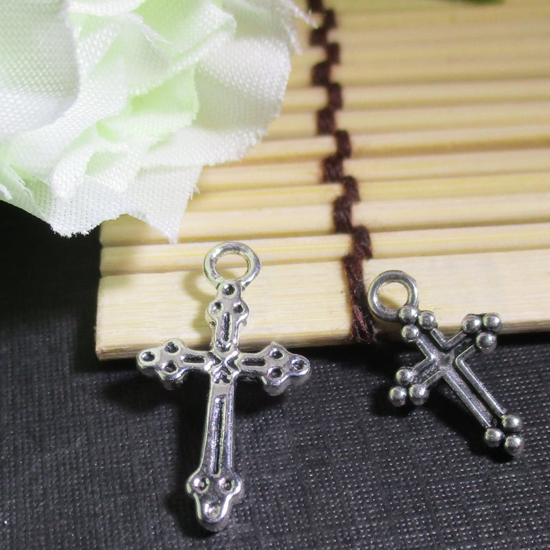 Heather's cf Silver Small Crosses Mini Cross Charms Variety Cross Beads for Bracelets Craft 1 Inch Cross Charm Bulk Cross Pendant Jewelry Making(Tiny silver 200pcs cross) - Image 2